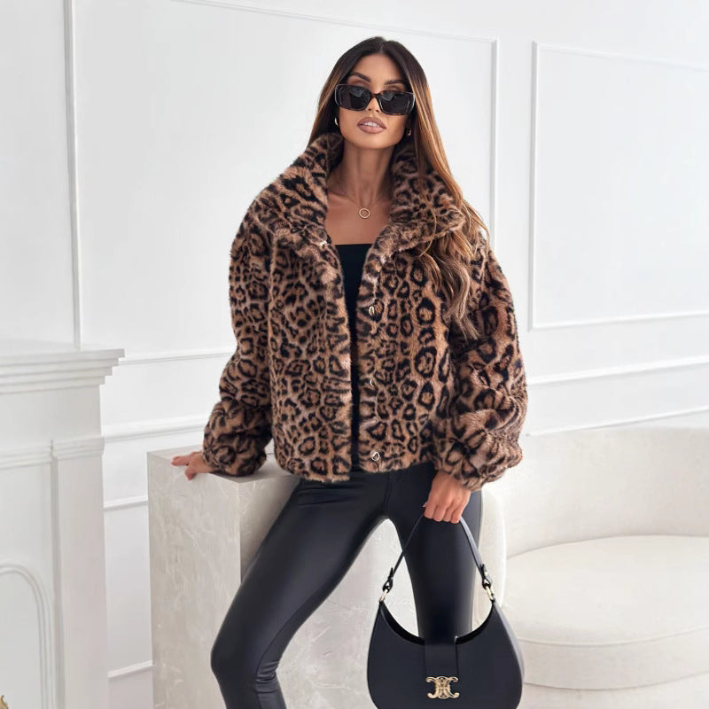 Damer mysig leopardpälsjacka Mirla-Eva Jonsson