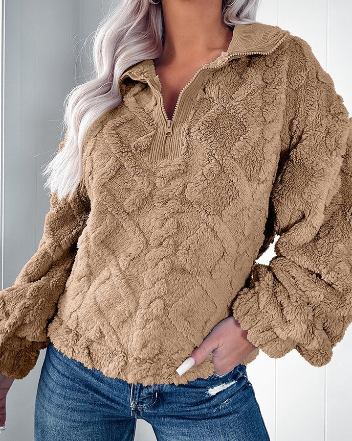 Damer mysig och varm fleece-tröja med halv dragkedja Mirla-Eva Jonsson
