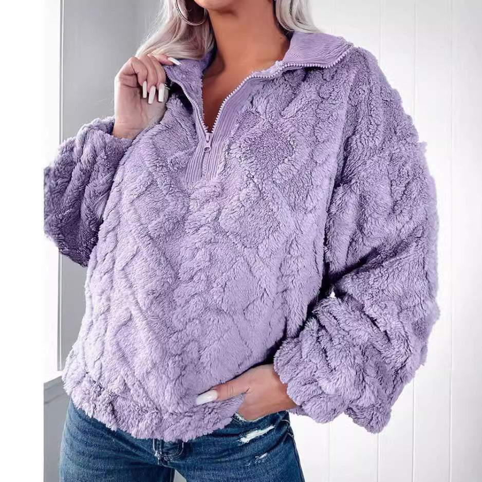 Damer mysig och varm fleece-tröja med halv dragkedja Mirla-Eva Jonsson