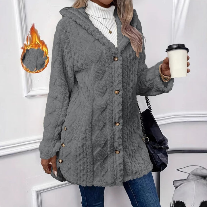 Damer mysig oversized-kappa med huva och knappslå Mirla-Eva Jonsson