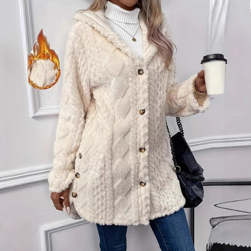 Damer mysig oversized-kappa med huva och knappslå Mirla-Eva Jonsson