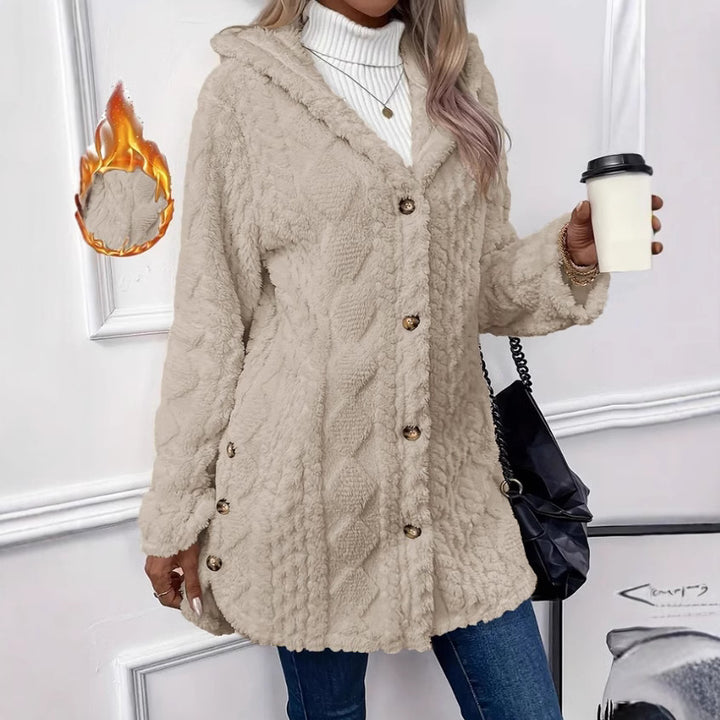 Damer mysig oversized-kappa med huva och knappslå Mirla-Eva Jonsson