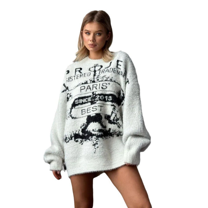 Damer mysig oversized tröja med kreativt Paristryck Mirla-Eva Jonsson