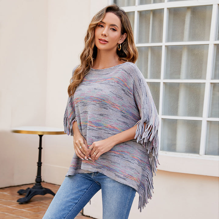 Damer mysig poncho med fransiga detaljer Eva Jonsson-Eva Jonsson