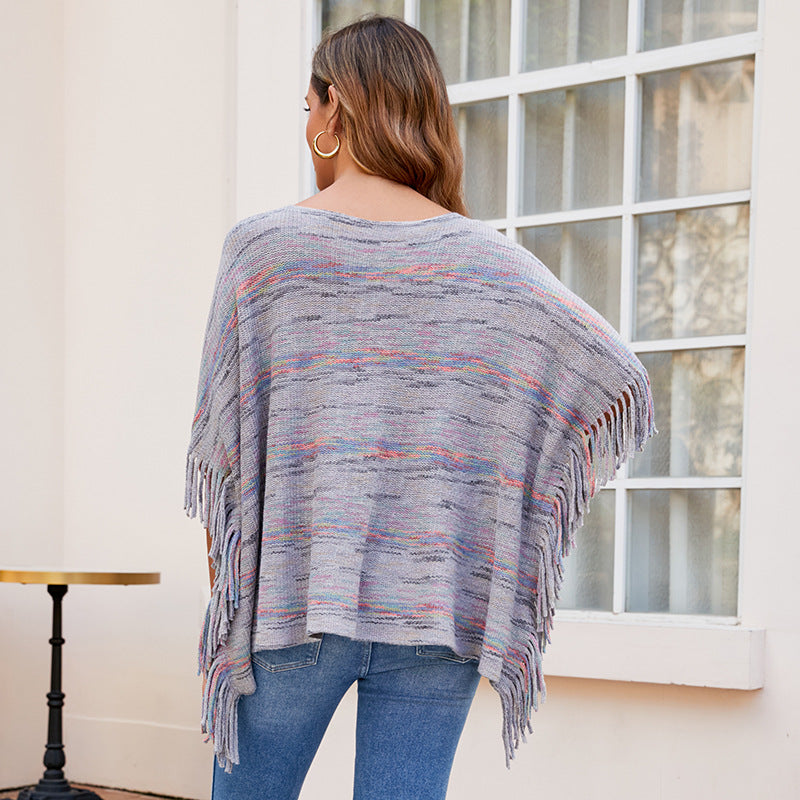 Damer mysig poncho med fransiga detaljer Eva Jonsson-Eva Jonsson