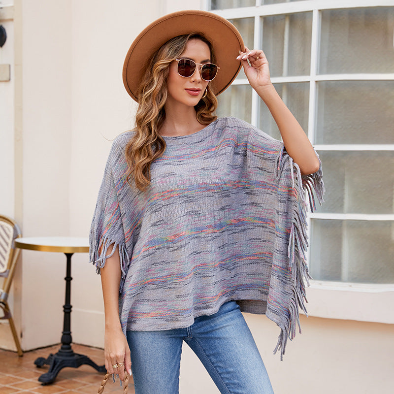Damer mysig poncho med fransiga detaljer Eva Jonsson-Eva Jonsson