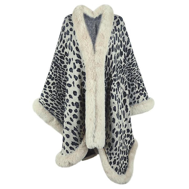 Damer mysig poncho med lyxigt konstpälsdetalj och leopardmönster Eva Jonsson-Eva Jonsson