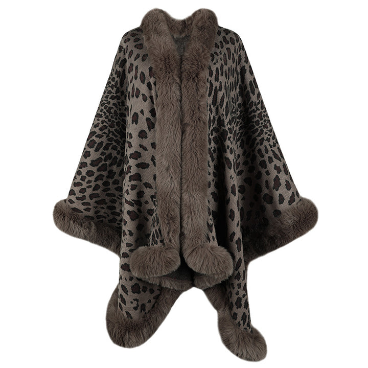 Damer mysig poncho med lyxigt konstpälsdetalj och leopardmönster Eva Jonsson-Eva Jonsson