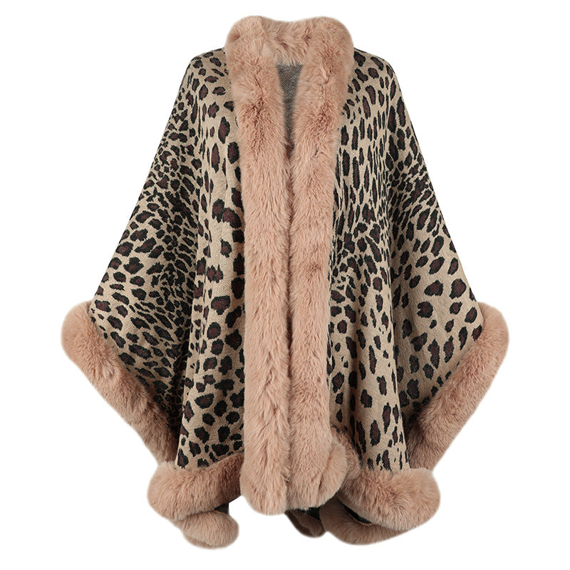Damer mysig poncho med lyxigt konstpälsdetalj och leopardmönster Eva Jonsson-Eva Jonsson
