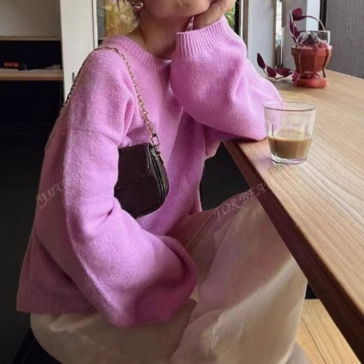 Damer mysig rundhalsad tröja gjord av finstickad kvalitetsblandning Mirla-Eva Jonsson