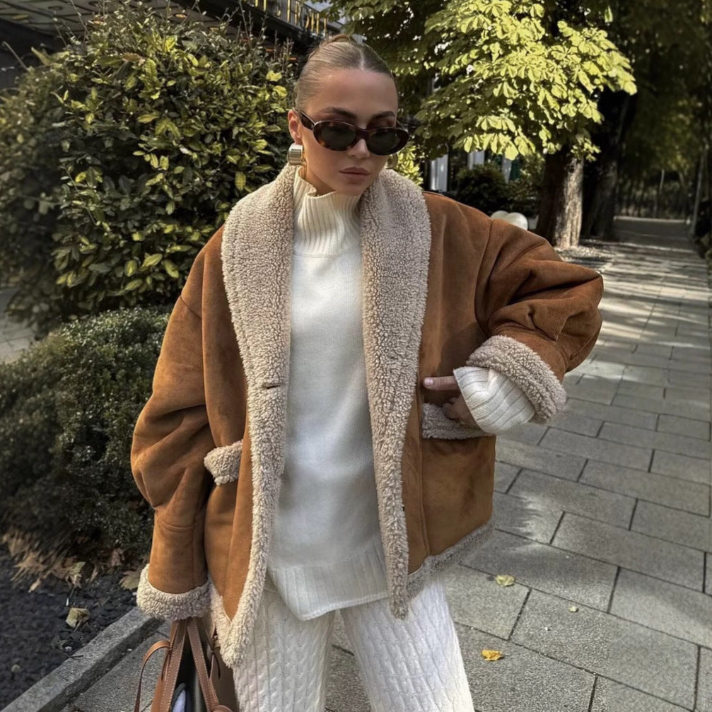 Damer mysig snittjacka med teddyfur detaljer Eva Jonsson-Eva Jonsson