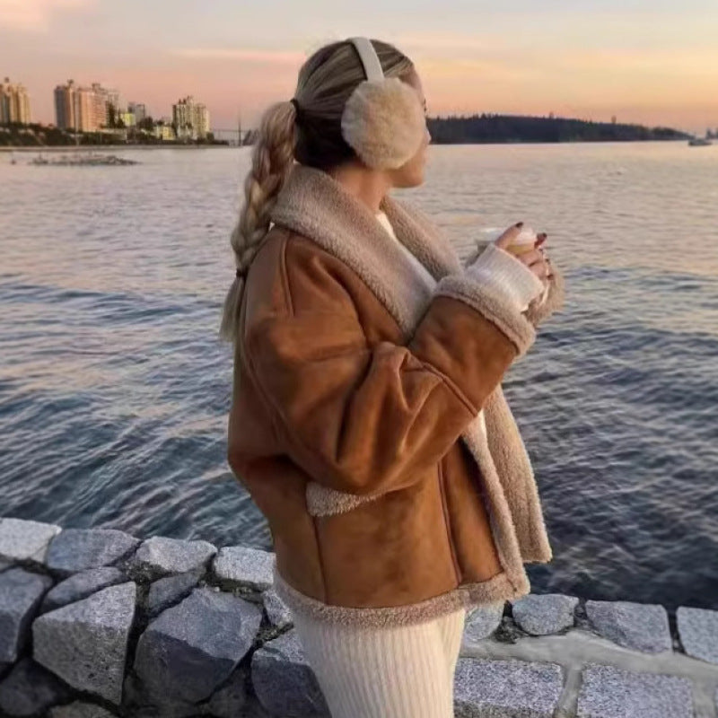Damer mysig snittjacka med teddyfur detaljer Eva Jonsson-Eva Jonsson