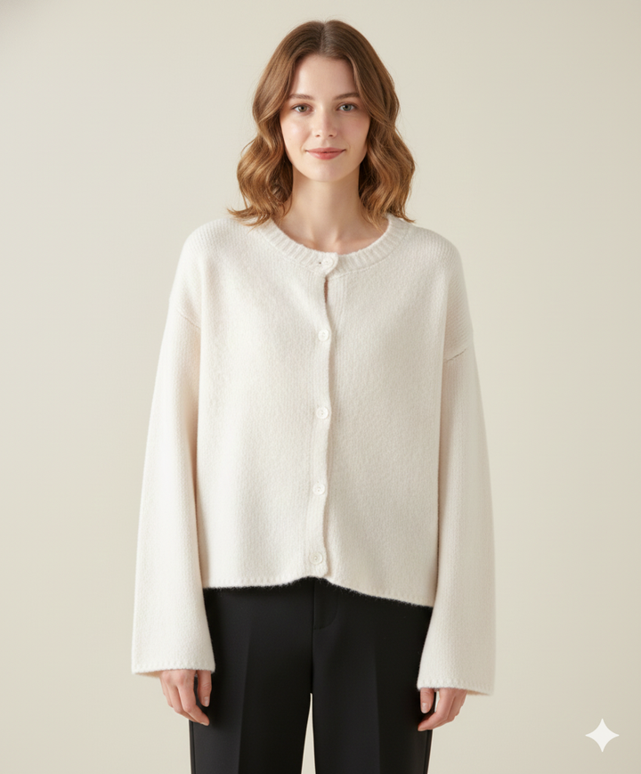 Damer mysig stickad kappa med oversized ärmar och eleganta pärnknappar Eva Jonsson-Eva Jonsson