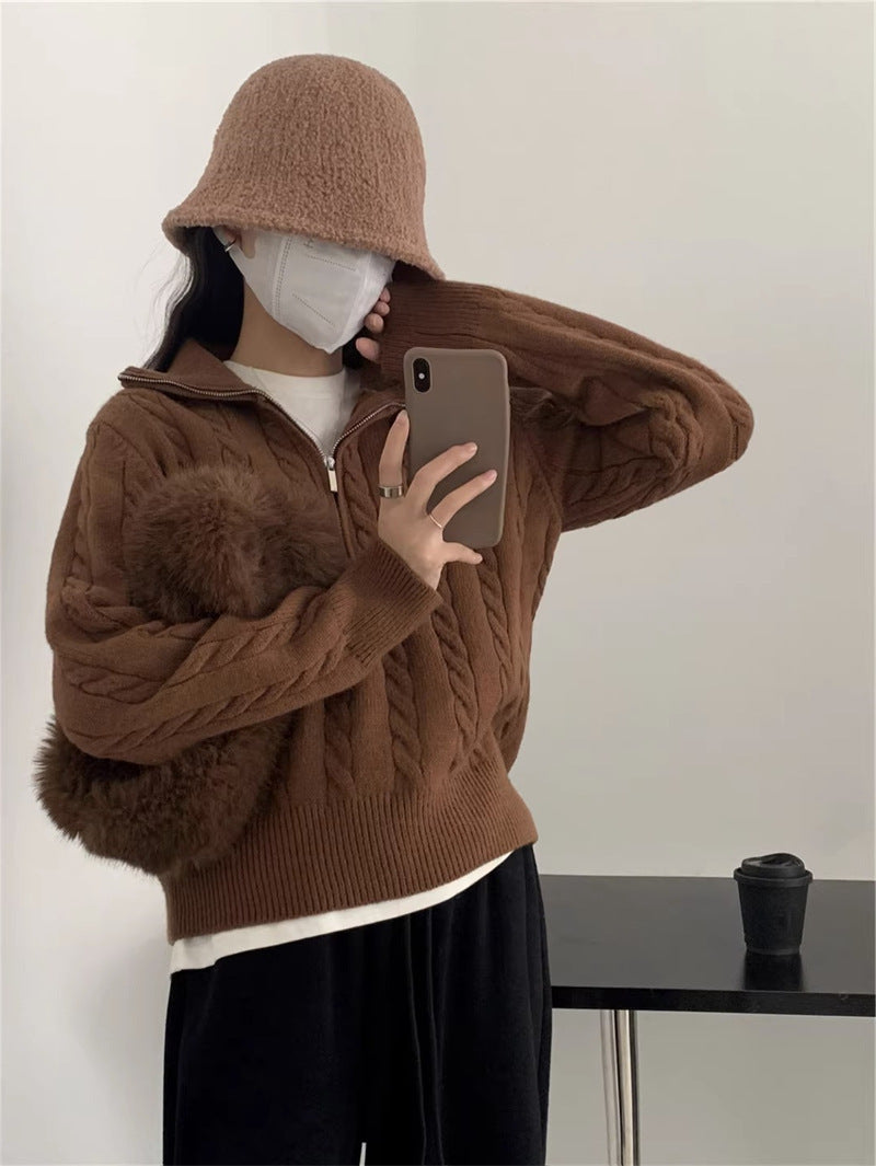Damer mysig stickad tröja med hög krage och flätmönster Mirla-Eva Jonsson
