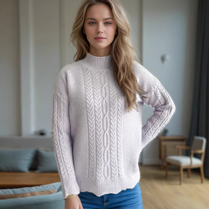 Damer mysig stickad tröja med modern flätdesign och rund halsringning Eva Jonsson-Eva Jonsson