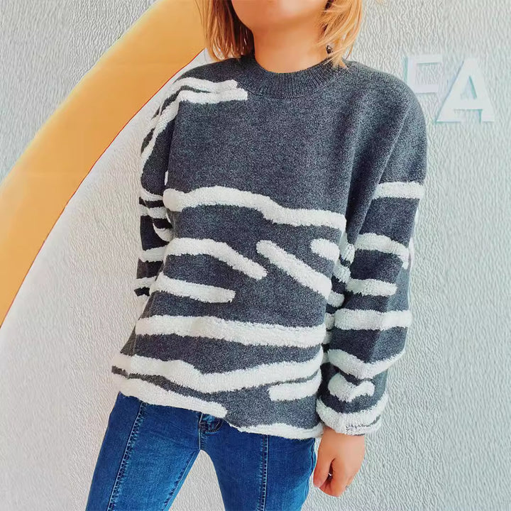 Damer mysig stickad tröja med tilltalande zebra randmönster Mirla-Eva Jonsson