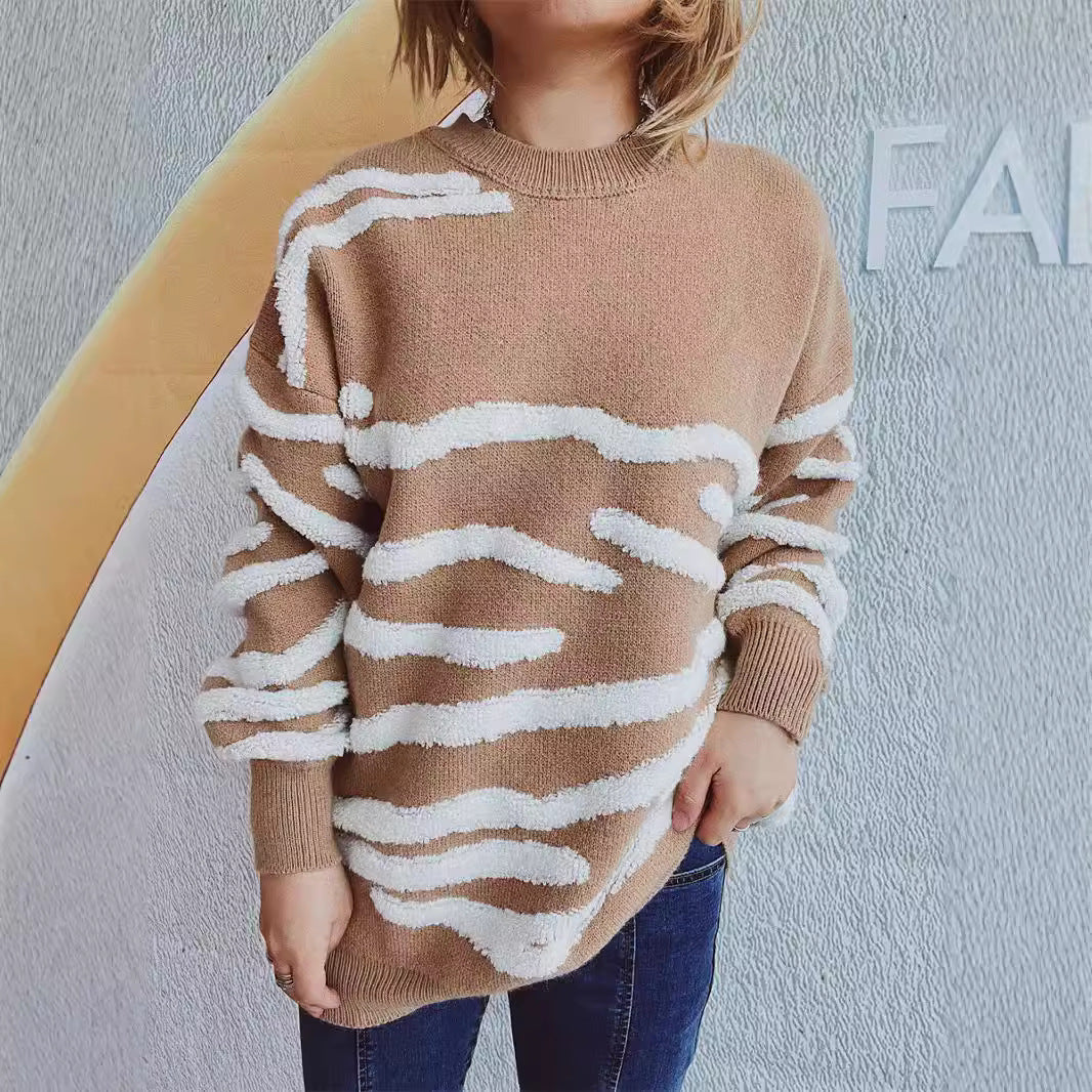Damer mysig stickad tröja med tilltalande zebra randmönster Mirla-Eva Jonsson