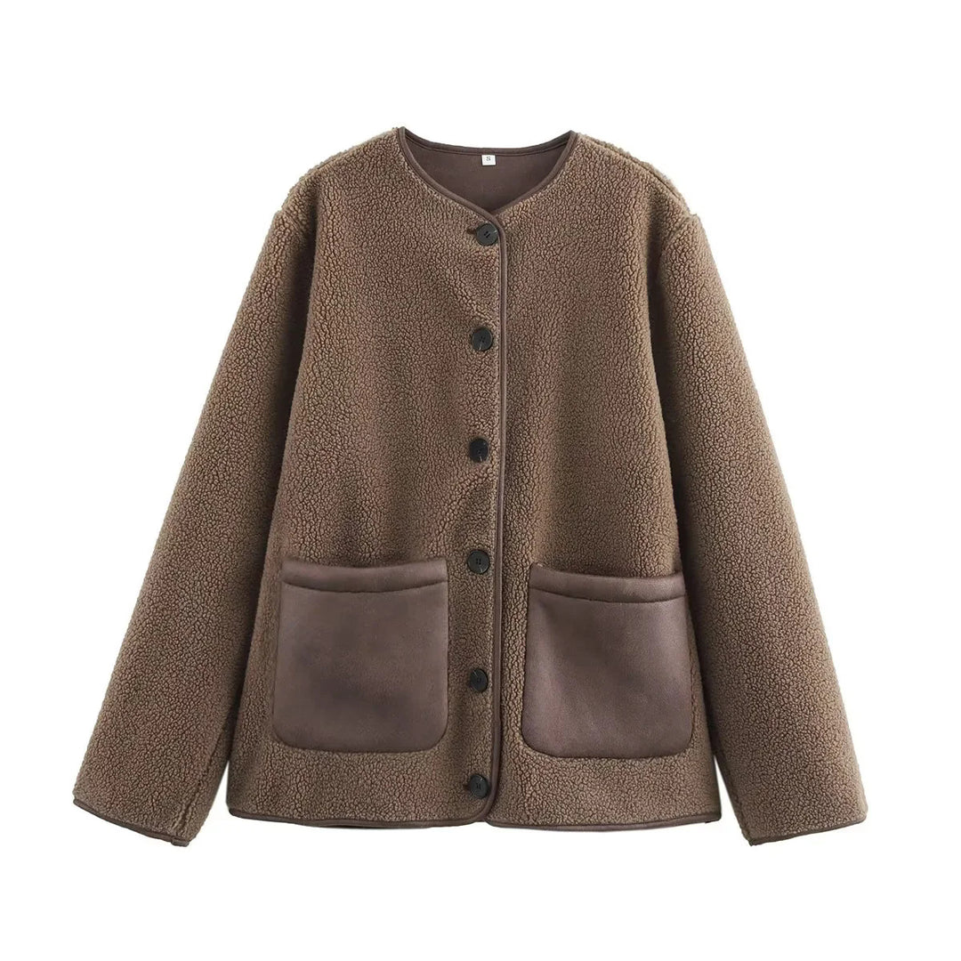 Damer mysig teddyjacka med praktiska fickor och knappstängning Mirla-Eva Jonsson