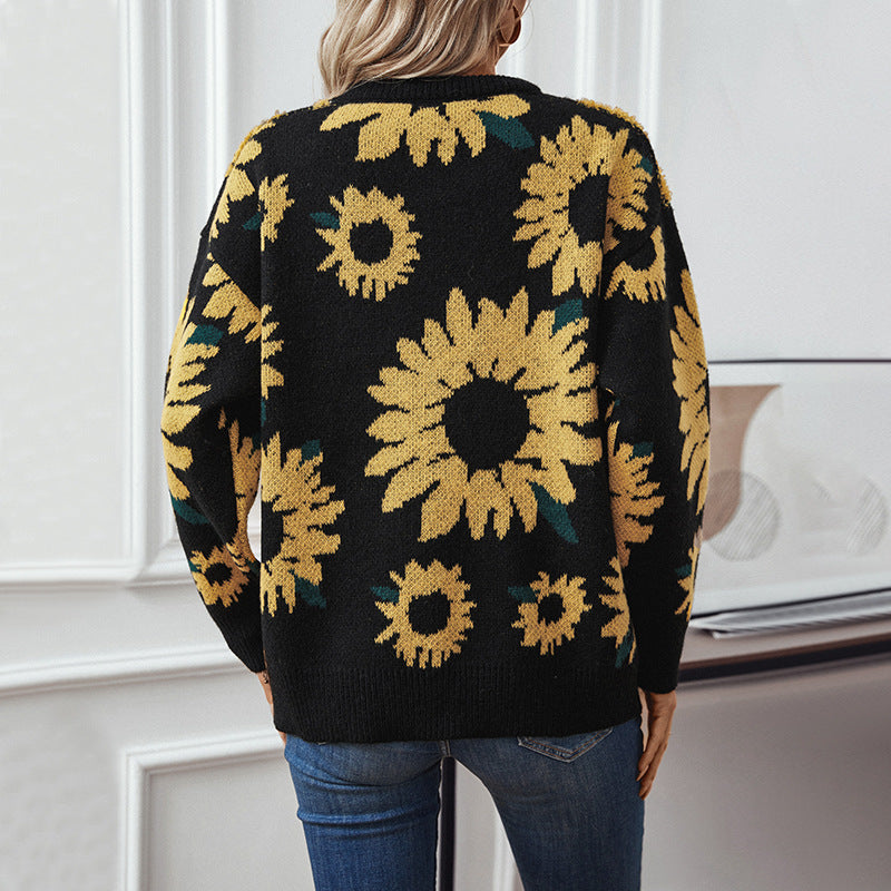 Damer mysig tröja med solblommotiv Mirla-Eva Jonsson