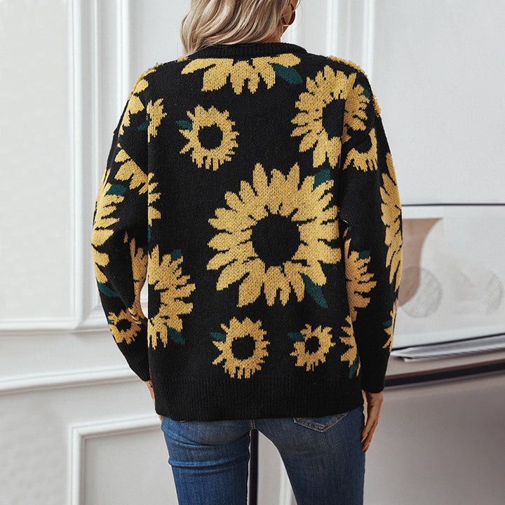 Damer mysig tröja med solblommotiv Mirla-Eva Jonsson