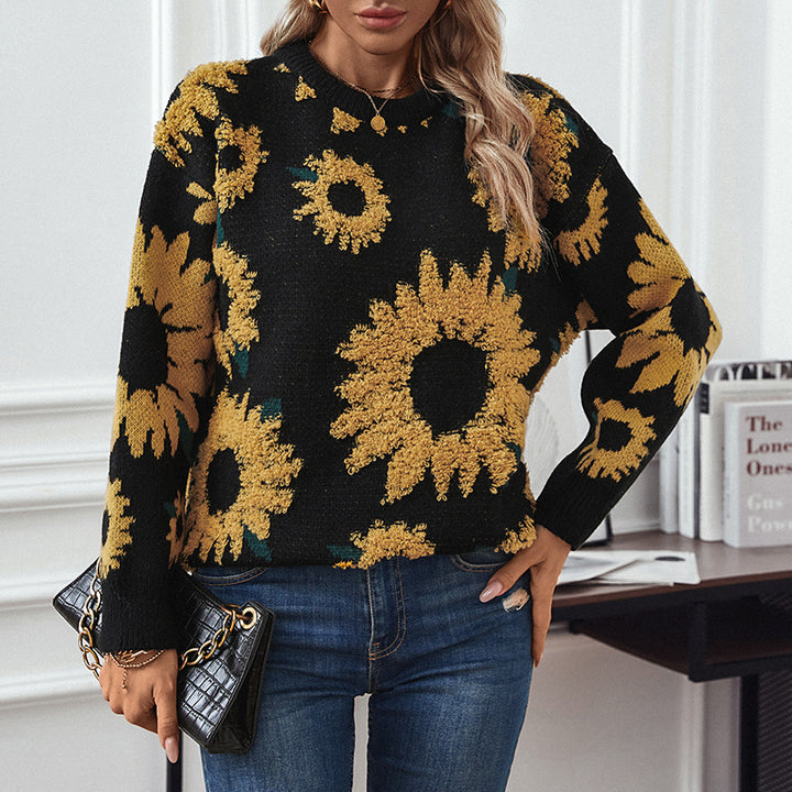Damer mysig tröja med solblommotiv Mirla-Eva Jonsson