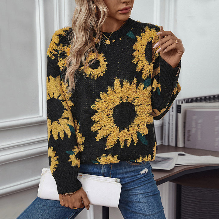 Damer mysig tröja med solblommotiv Mirla-Eva Jonsson