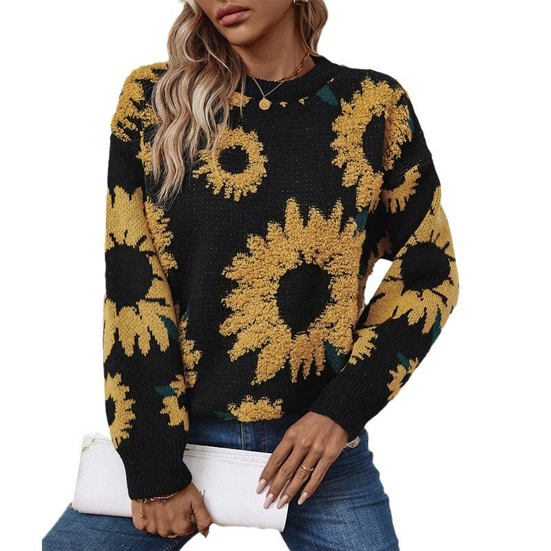 Damer mysig tröja med solblommotiv Mirla-Eva Jonsson