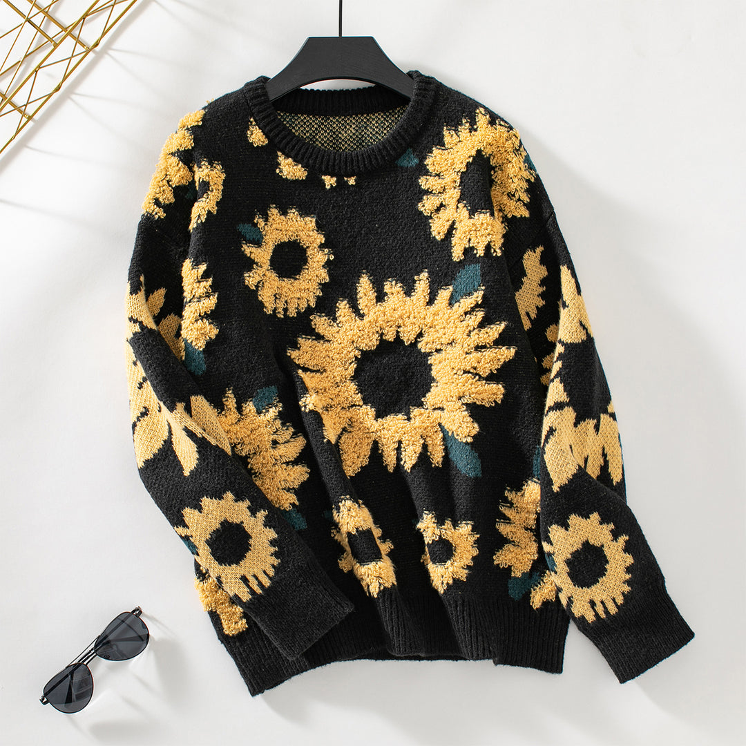 Damer mysig tröja med solblommotiv Mirla-Eva Jonsson