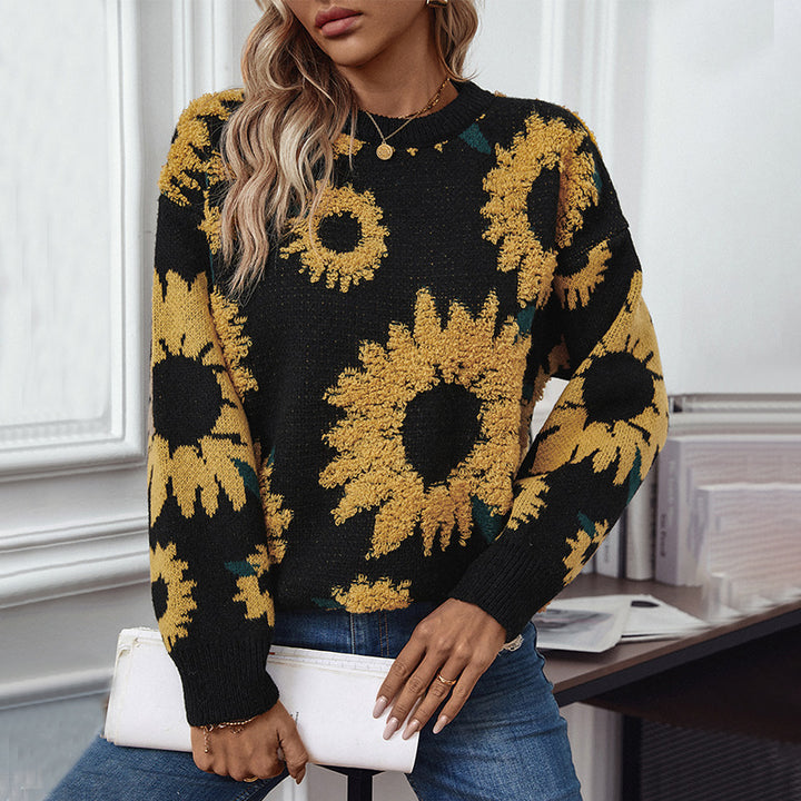 Damer mysig tröja med solblommotiv Mirla-Eva Jonsson