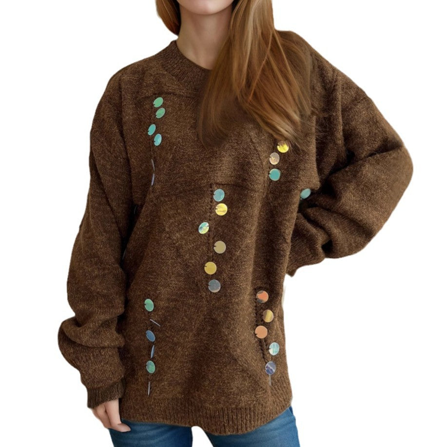 Damer mysiga stickade pullover med glittrande paljetter Mirla-Eva Jonsson