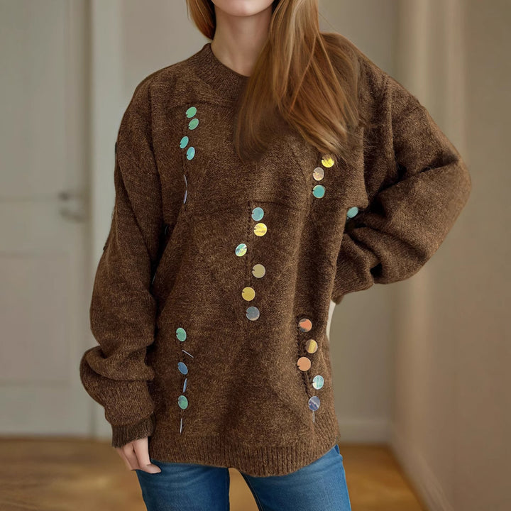 Damer mysiga stickade pullover med glittrande paljetter Mirla-Eva Jonsson