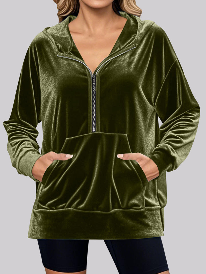 Damer mysigt fleece-hoodie med praktiska fickor och halv dragkedja Mirla-Eva Jonsson
