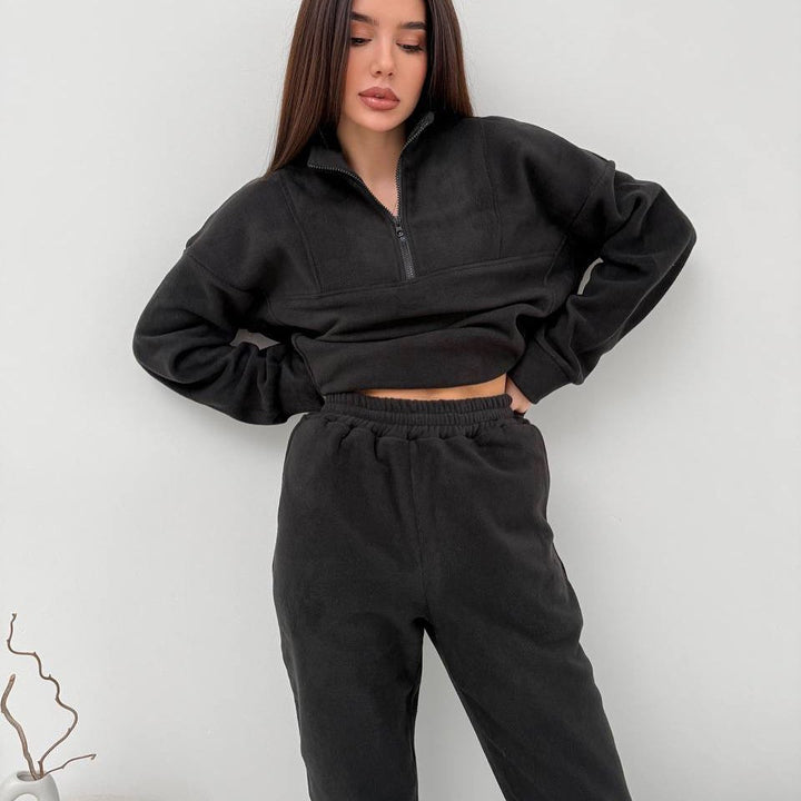 Damer mysigt fleece-set med hög krage och elastiska muddar Eva Jonsson-Eva Jonsson
