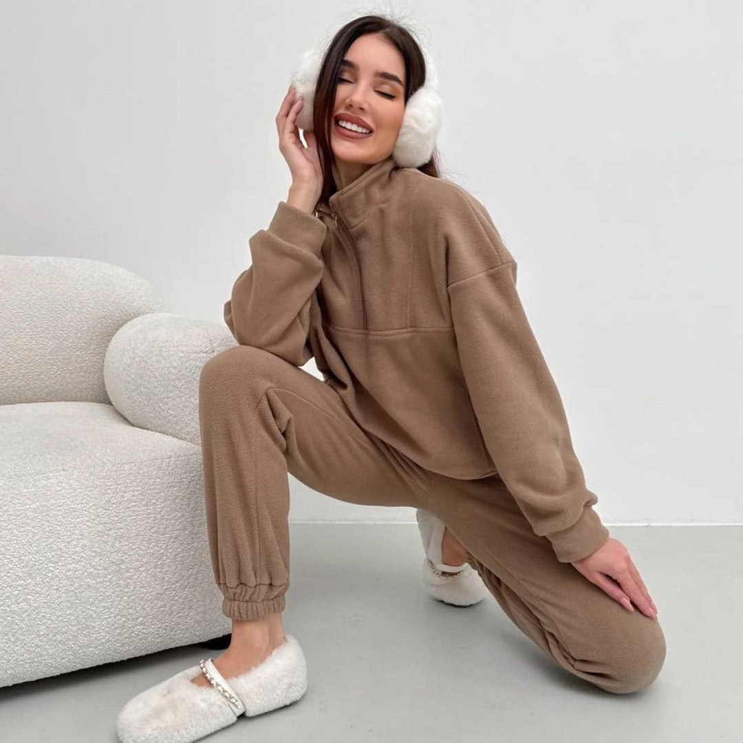 Damer mysigt fleece-set med hög krage och elastiska muddar Eva Jonsson-Eva Jonsson