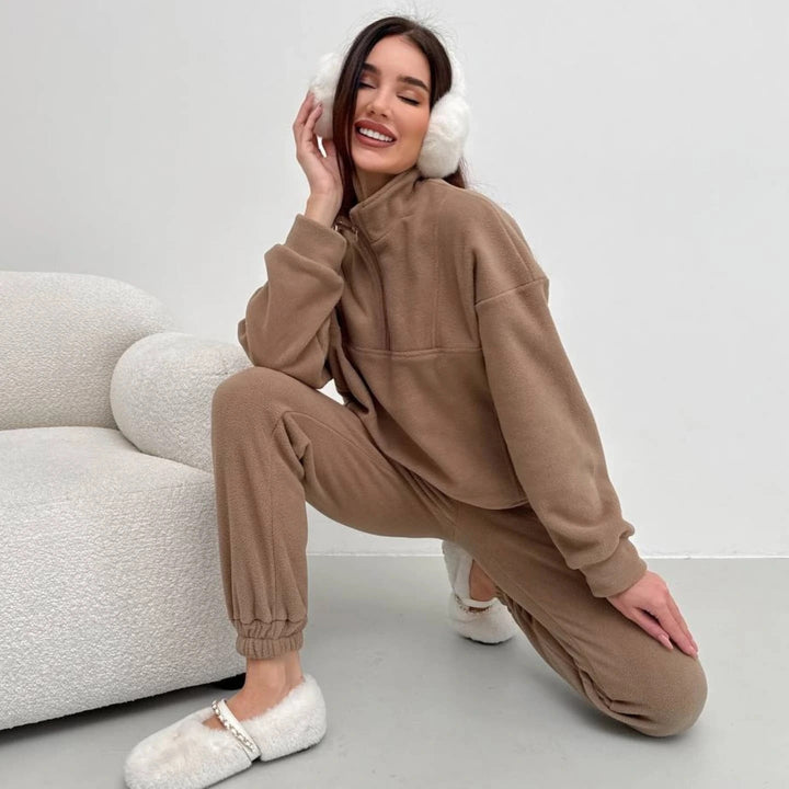 Damer mysigt fleece-set med hög krage och elastiska muddar Eva Jonsson-Eva Jonsson