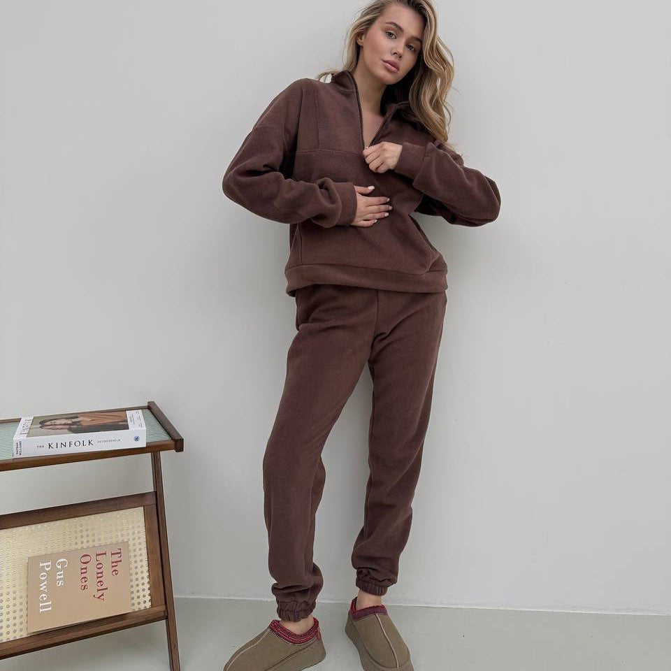 Damer mysigt fleece-set med hög krage och elastiska muddar Eva Jonsson-Eva Jonsson