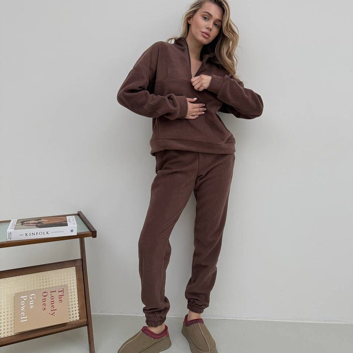Damer mysigt fleece-set med hög krage och elastiska muddar Eva Jonsson-Eva Jonsson