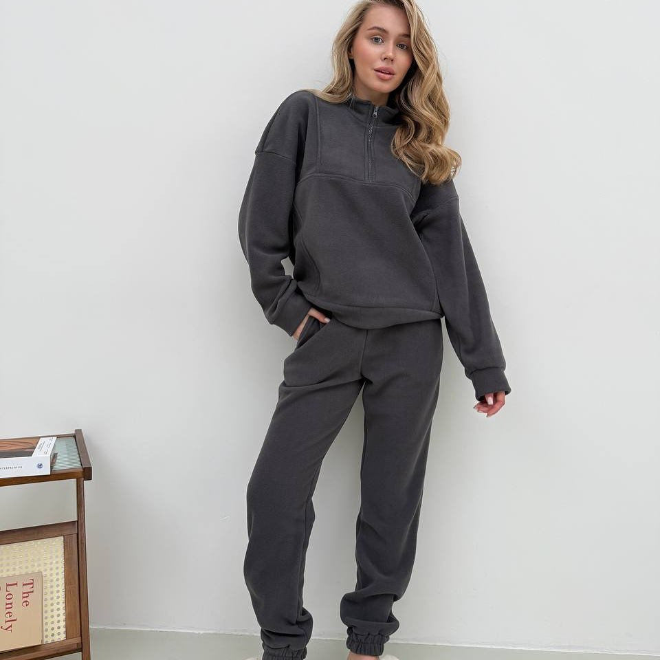 Damer mysigt fleece-set med hög krage och elastiska muddar Eva Jonsson-Eva Jonsson