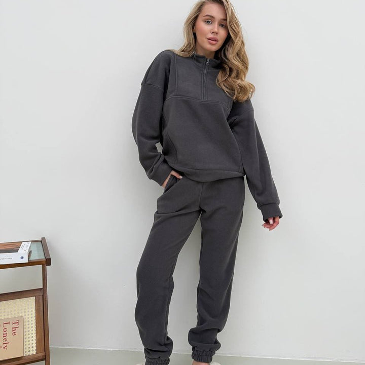 Damer mysigt fleece-set med hög krage och elastiska muddar Eva Jonsson-Eva Jonsson