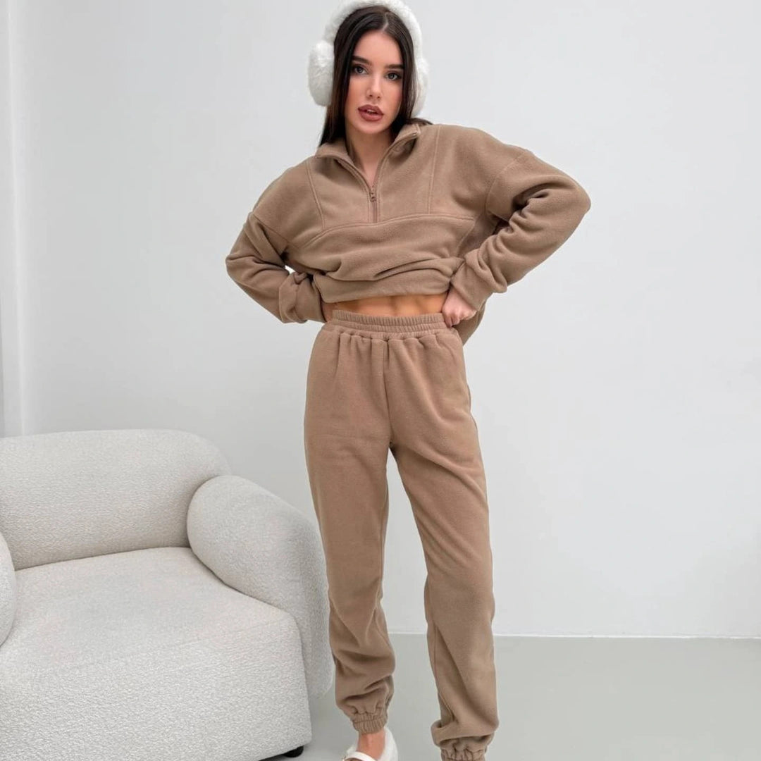 Damer mysigt fleece-set med hög krage och elastiska muddar Eva Jonsson-Eva Jonsson
