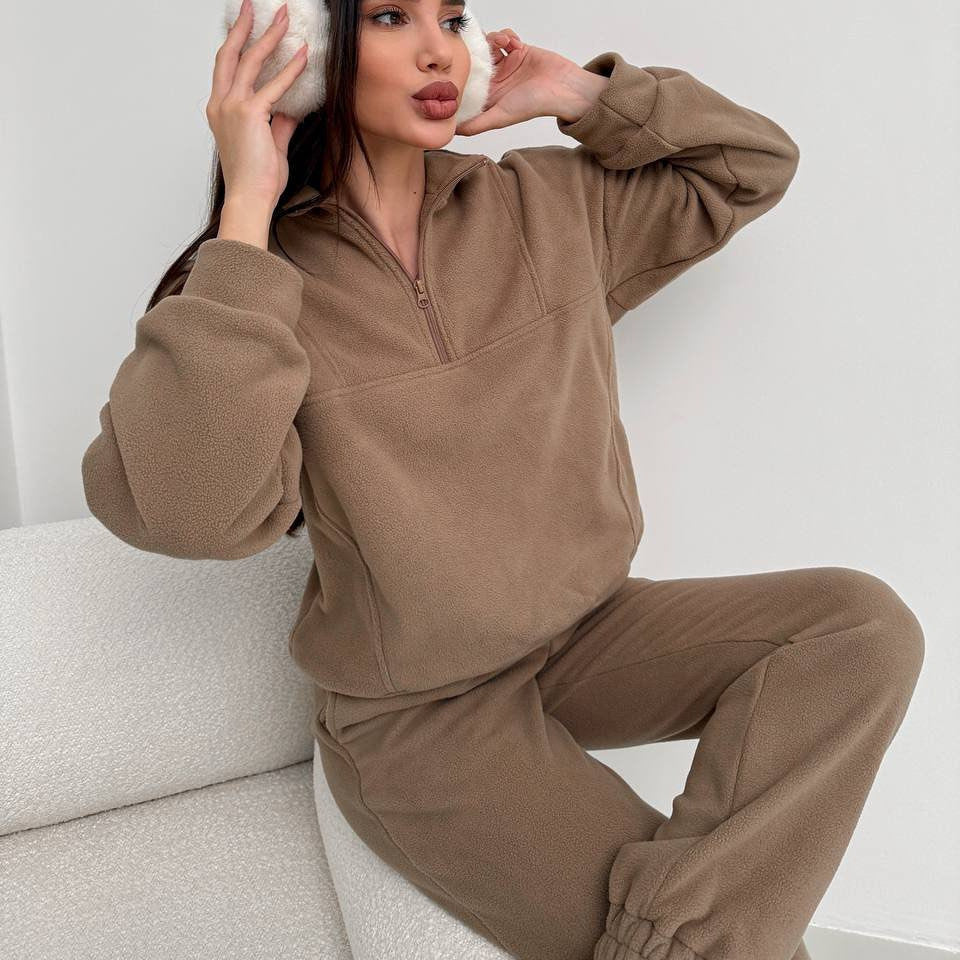 Damer mysigt fleece-set med hög krage och elastiska muddar Eva Jonsson-Eva Jonsson