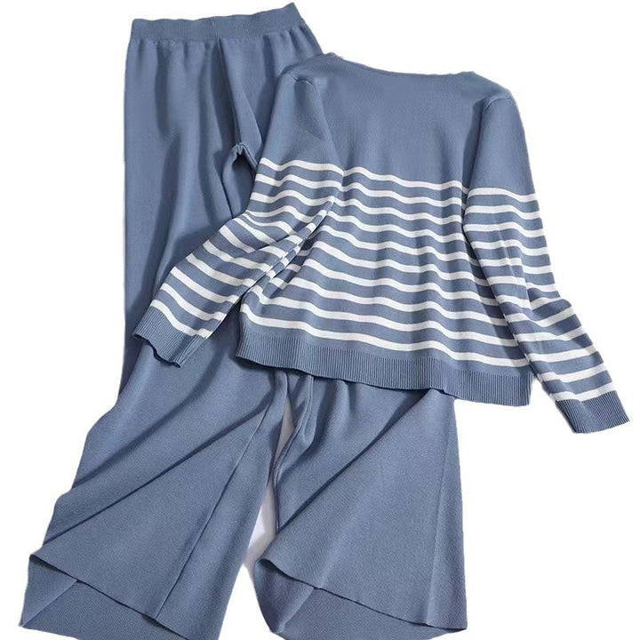 Damer mysigt stickat loungewear-set med randigt mönster Mirla-Eva Jonsson