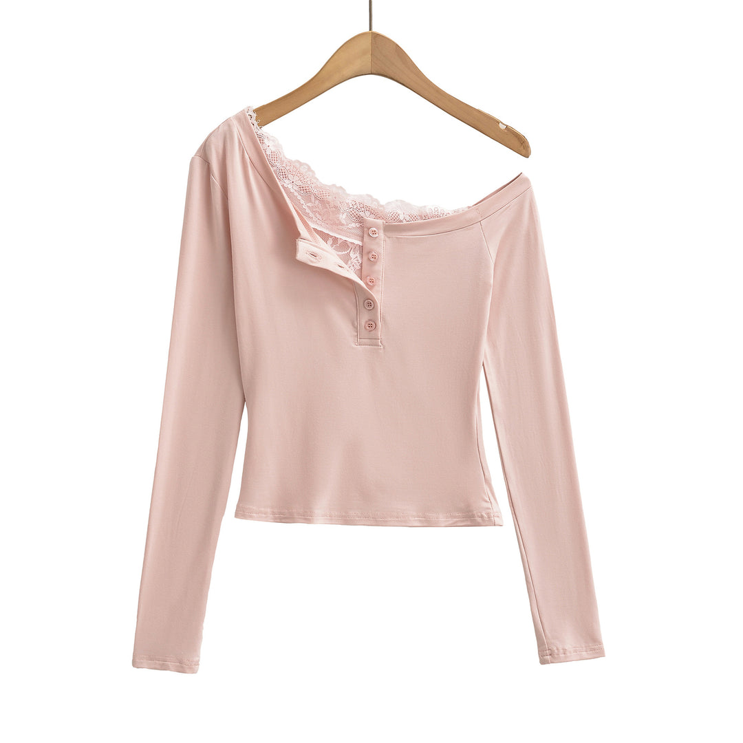 Damer off-shoulder långärmad skjorta med spetskant och knappslå Mirla-Eva Jonsson