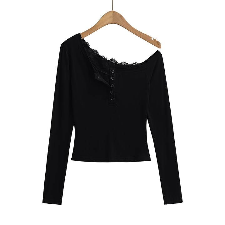 Damer off-shoulder långärmad skjorta med spetskant och knappslå Mirla-Eva Jonsson