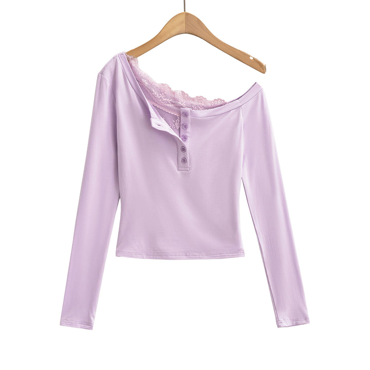 Damer off-shoulder långärmad skjorta med spetskant och knappslå Mirla-Eva Jonsson