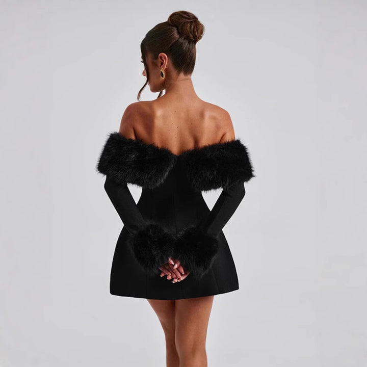 Damer offshoulder dress med lyxigt foderdekoration och svängande kjol Mirla-Eva Jonsson