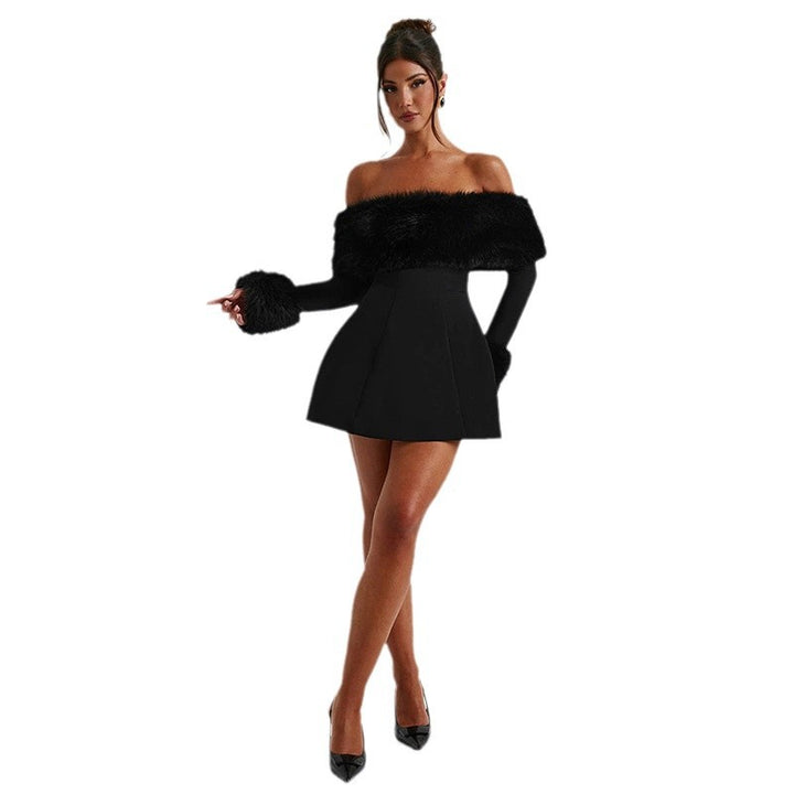 Damer offshoulder dress med lyxigt foderdekoration och svängande kjol Mirla-Eva Jonsson