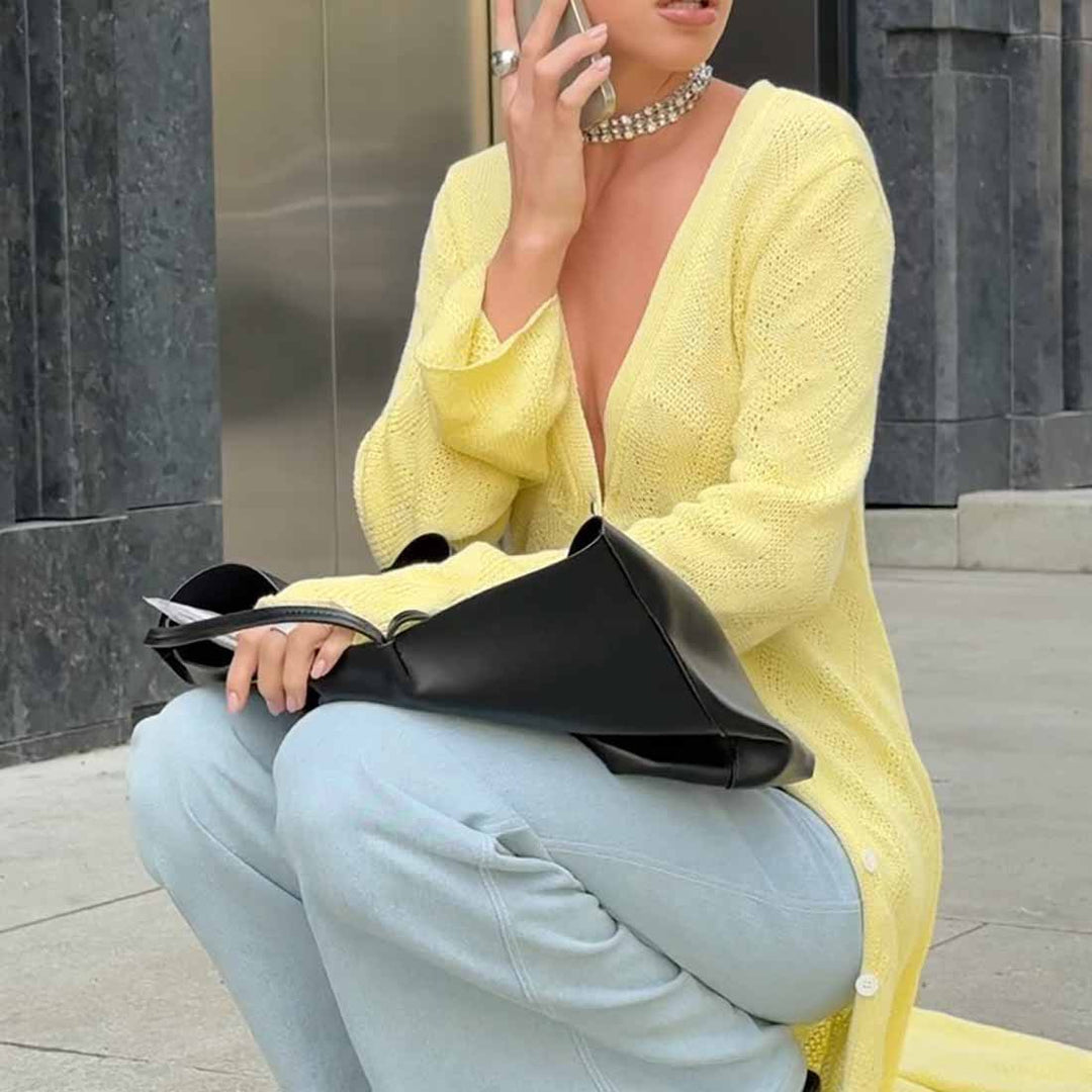 Damer öppen stickad mantel med elegant snitt Mirla-Eva Jonsson