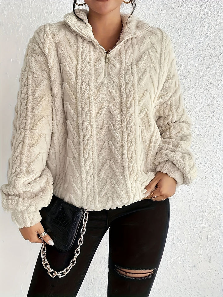 Damer överdimensionerad fleece-tröja med flätmönster Mirla-Eva Jonsson
