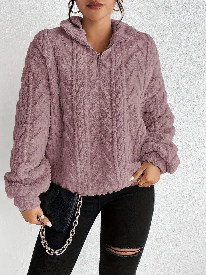 Damer överdimensionerad fleece-tröja med flätmönster Mirla-Eva Jonsson